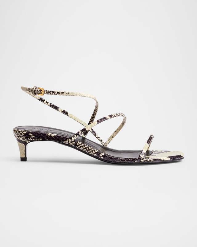 Strappy Python-Embossed Kitten Sandals